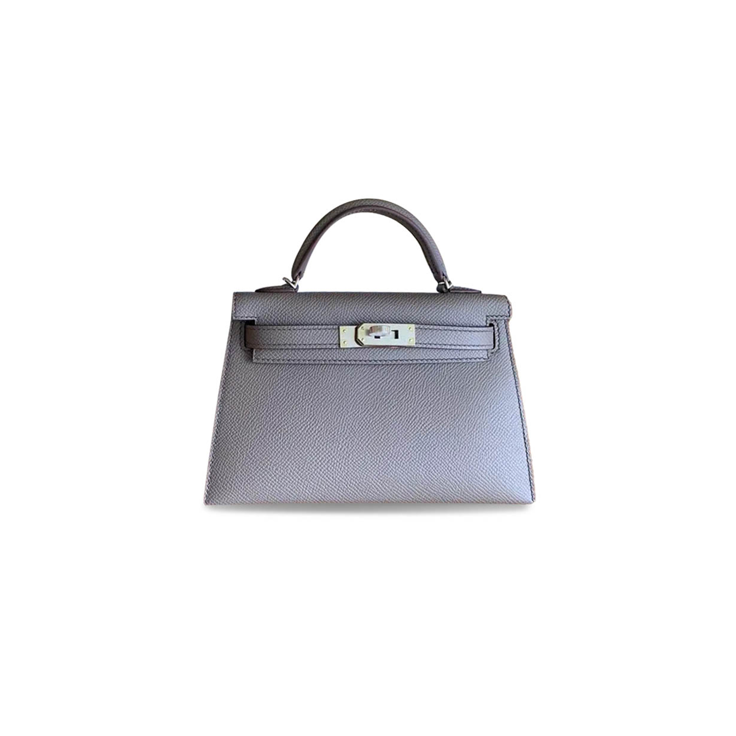 H**mes mini kelly ii epsom 8f pewter gray silver buckle (19*12*5.5cm)